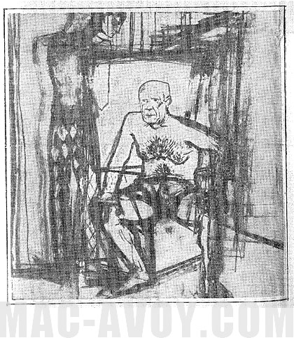 ébauche rapide de composition pour le portrait de Picasso par Mac Avoy présentée dans PARIS PRESSE en 1956